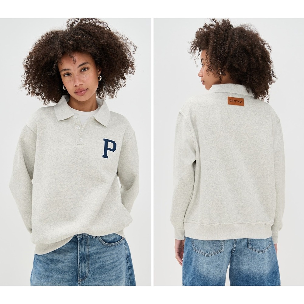 Parke | Rugby Sweatshirt in Classic Gray Collegiate Varsity Logo | Sz XXL